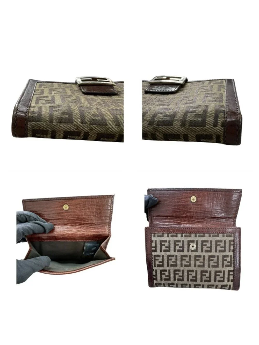 Fendi Zucca Brown Silver Leather Bifold Wallet